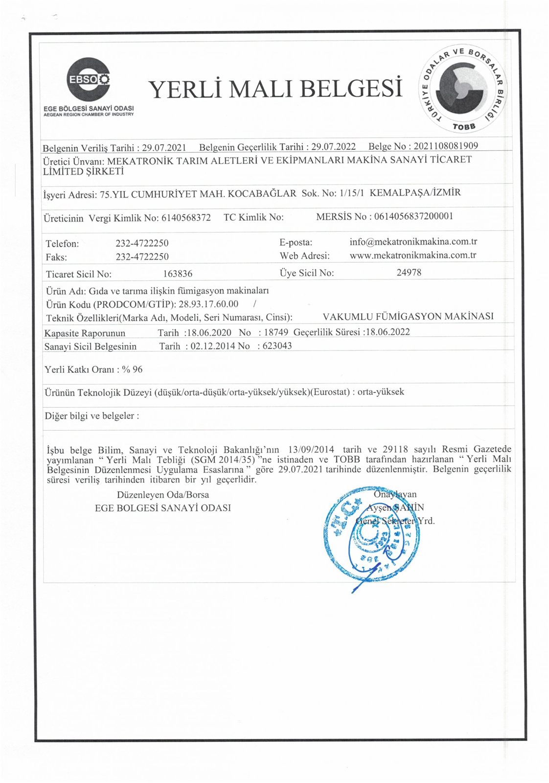 Copia escaneada del certificado Fumigación al Vacío
