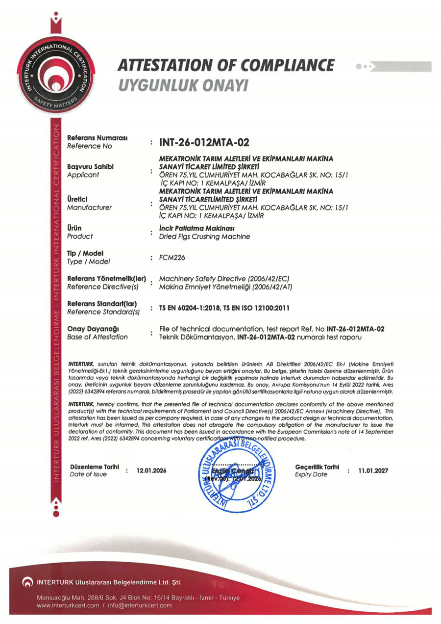 Copia escaneada del certificado Máquina trituradora de higos secos